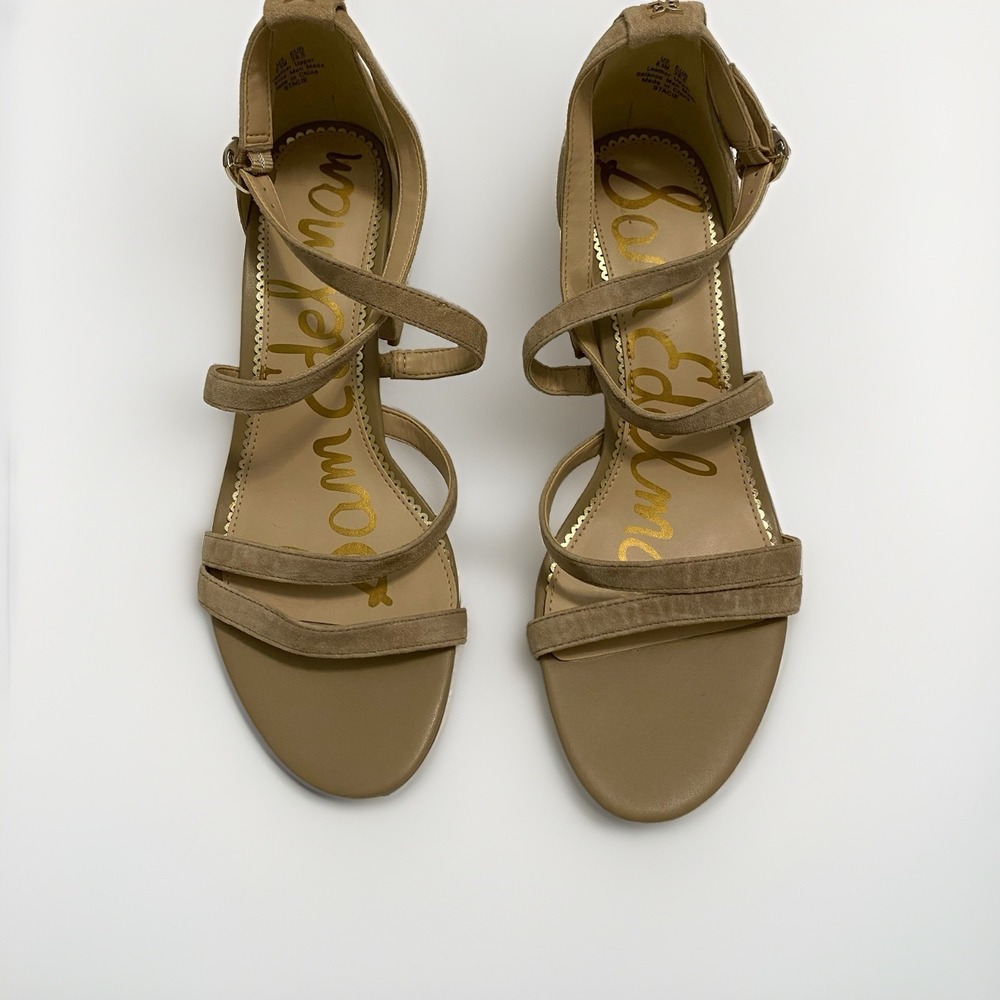 Sam Edelman Stacie Strappy Block Heel Sandals Oatmeal Suede - Size 8.5